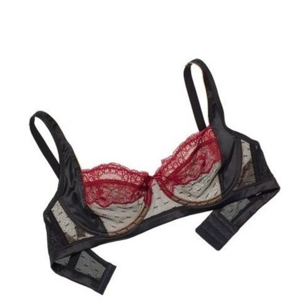 Adore Me Lark Balconette Bra Black Red Underwire Lace 40G NWT